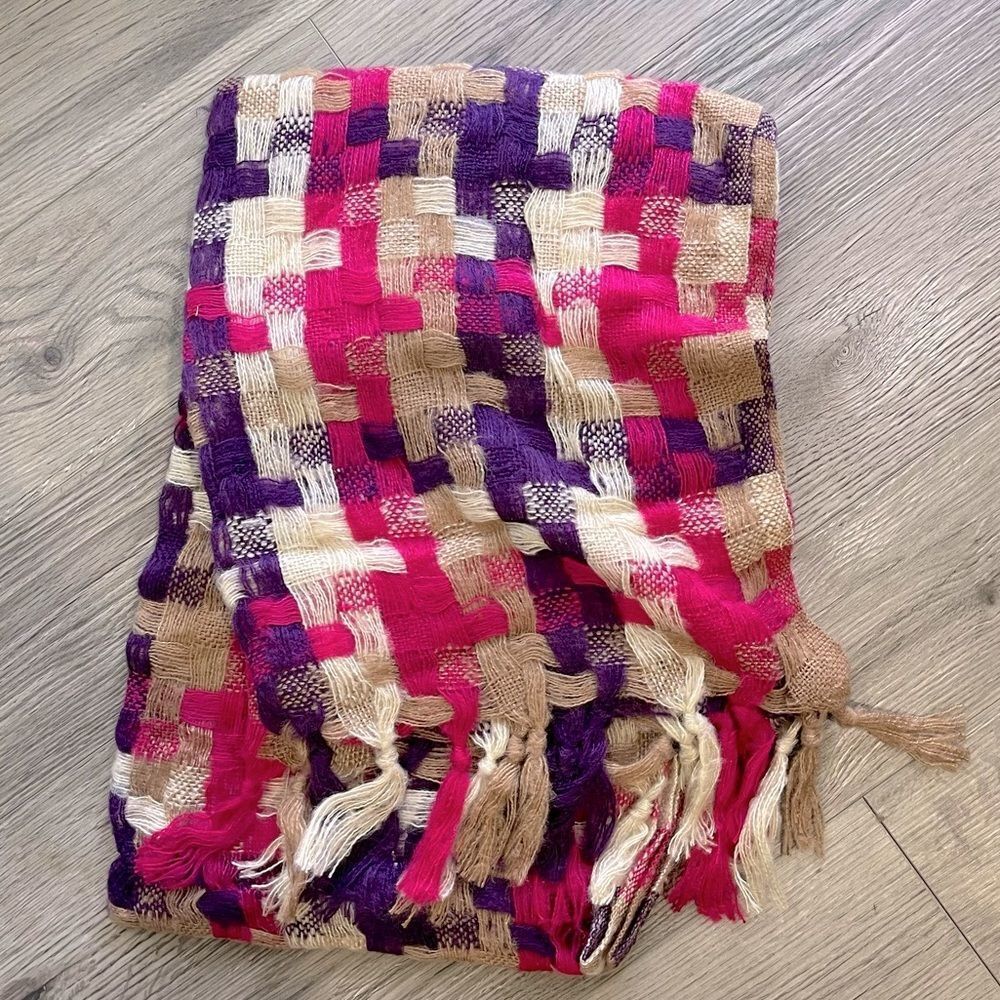 Patchwork Plaid Scarf Women Tassel Woven Wrap NWT